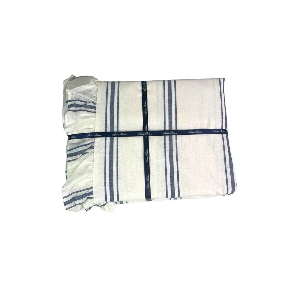 Brooks Brothers Queen Duvet Set Blue White Stripe Ruffle 100% Cotton Cottage New